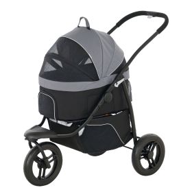 PawHut 3 in 1 Pet Jogging Stroller for Small Dogs and Cats with Detachable Carrier, Storage Basket, Gray
