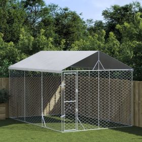 Outdoor Dog Kennel with Roof Silver 9.8'x14.8'x8.2' Galvanized Steel Outdoor Dog Kennel with Roof Silver 9.8'x14.8'x8.2' Galvanized Steel