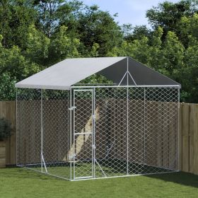 Outdoor Dog Kennel with Roof Silver 9.8'x9.8'x8.2' Galvanized Steel Outdoor Dog Kennel with Roof Silver 9.8'x9.8'x8.2' Galvanized Steel