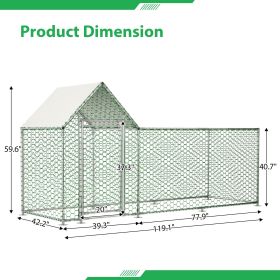 Metal Chicken Coop,Walk-in Chicken Run,Poultry Chicken Hen Pen Cage,Rabbits Duck Cages,With Cover (Option: 10x3 ft)