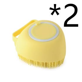 Silicone Dog Bath Massage Gloves Brush Pet Cat Bathroom Cleaning Tool Comb Brush For Dog Can Pour Shampoo Dog Grooming Supplies (Option: Yellow 2PC-Heartshaped)