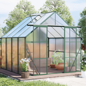 8x8 FT Double Door Polycarbonate Greenhouse Raised Base And Anchor Aluminum Heavy Duty Walk-in Greenhouses For Outdoor Backyard In All Season (Color: Green)