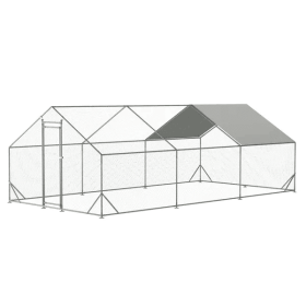 Large Metal Chicken Coop, Walk-in Chicken Run,Galvanized Wire Poultry Chicken Hen Pen Cage, Rabbits Duck Cages With Waterproof And Anti-Ultraviol (Color: Silver)