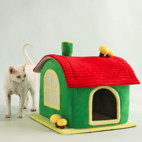 Cat Bed Indoor Enclosed Warm Cave - Cat Bed With Removable Cleaning Mat, Ample Interior Space, Comfortable And Soft Pet House, Red And Green Colo (Option: 1PC)