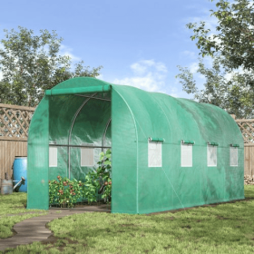 Outsunny 15x 7x 6.5 Walk-in Tunnel Hoop Greenhouse, Green House With Polyethylene PE Cover, Steel Frame, Roll-Up Zipper Door & Windows For Flower (Color: Green)